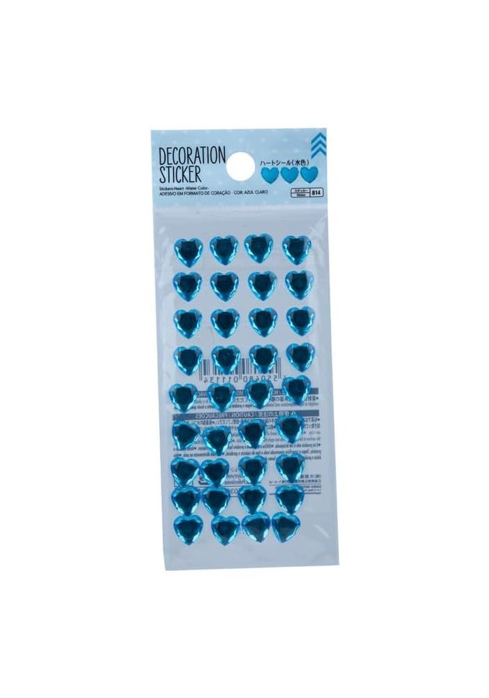 Daiso Heart Shaped Rhinestone Stickers - Blue Water Color Style | 36 Pcs Self-Adhesive Gem Decals - Image 1
